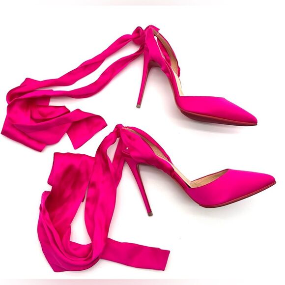 CHRISTIAN LOUBOUTIN Satin Douce Du Desert 100 Heels Rose Pink Ankle Tie EU37 US7 - Picture 3 of 16